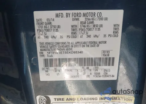 2014 Ford F-150 Xlt from USA, damaged, VIN 1FTFW1ET5EKD95340